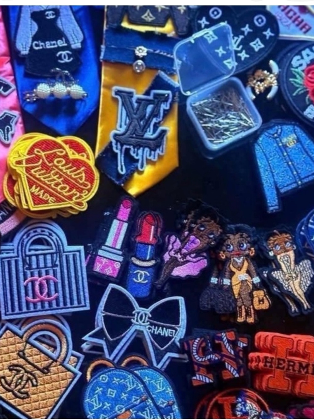 Luxury-Inspired Embroidered Patch Set — Blue, Yellow, Pink & Black